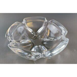 Mid Century Modern Heavy Glass Ashtray vtg Clear Pressed Glass 5 notch 8"x2.5